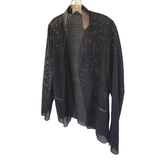 Elie Tahari Edition 1974 Capsule Collection Mesh Shacket sz S Lamb Leather Trim - Picture 11 of 13